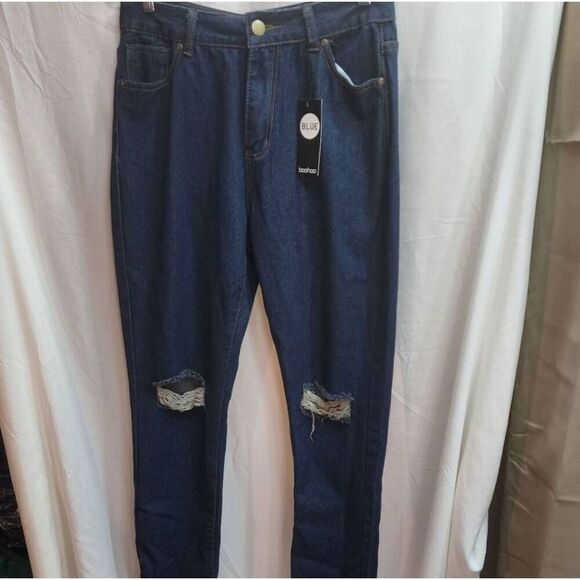 Boohoo High Rise Distressed Straight Leg Jeans Size 8 - Picture 4 of 11
